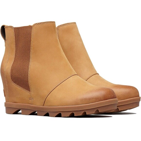 SOREL Joan of Arctic Wedge II Camel Tan Chelsea Leather Boots Women's 9 New - Picture 1 of 13